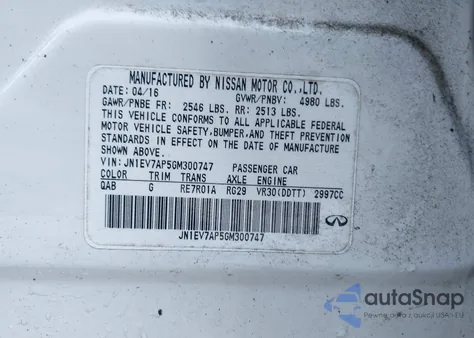 2016 Infiniti Q50 3.0T Premium из США, поврежденный, VIN JN1EV7AP5GM300747